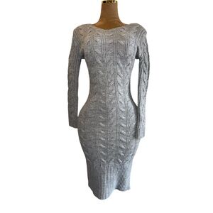 UNA Women's Winter Warm Cable Knit Sweater Dress,  Midi, Grey S/M Stretch